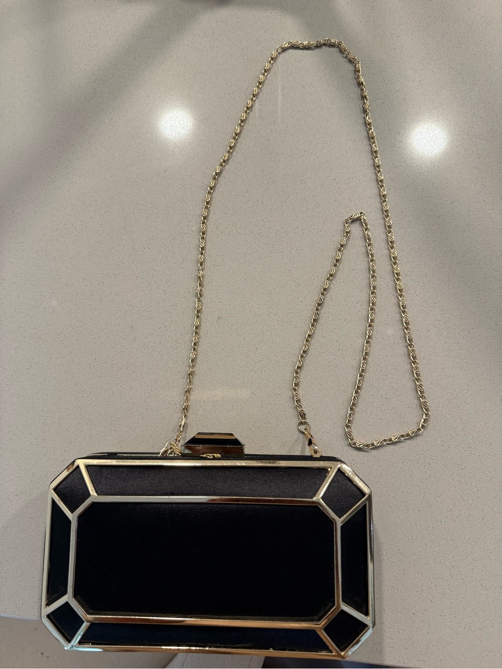 Black and Gold Geometric Evening Clutch with Chain